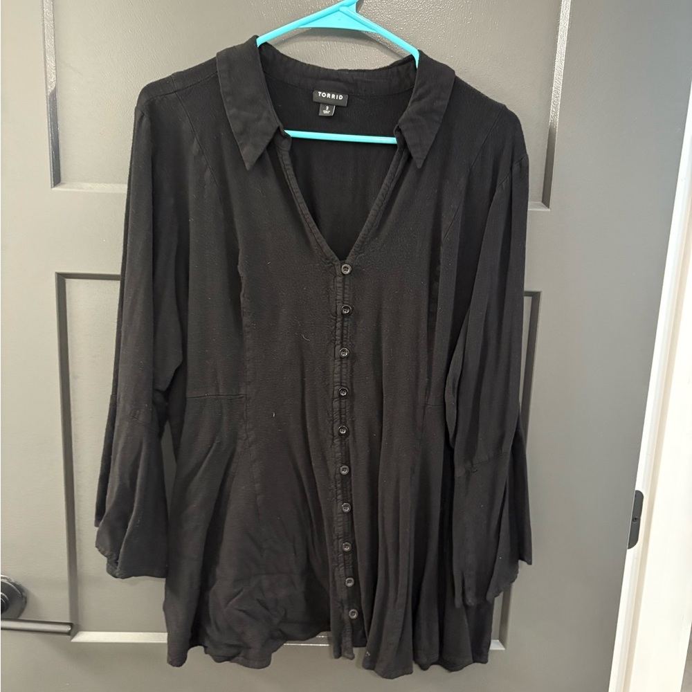 Black Button-Up Peplum Blouse